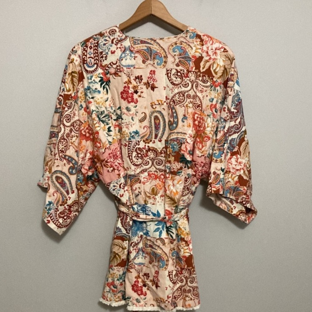 NWT New Zara Printed Kimono Multicolor Cream Floral Size M-L, Dress, Top, Robe - Picture 12 of 13